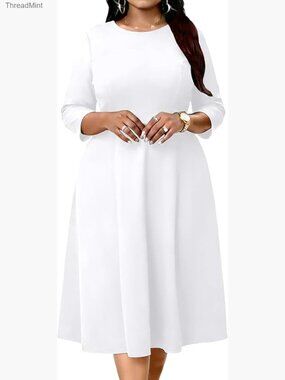 Plus Size Midi Dress High Waist Swing Dress Wedding Guest Dress